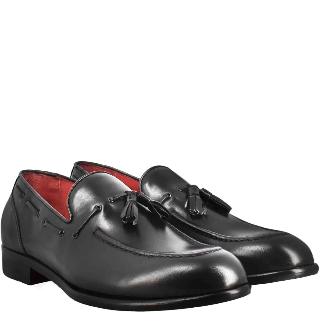 New Leonardo Shoes Mocassino Con Nappine Da Uomo In Pelle Colore Nero