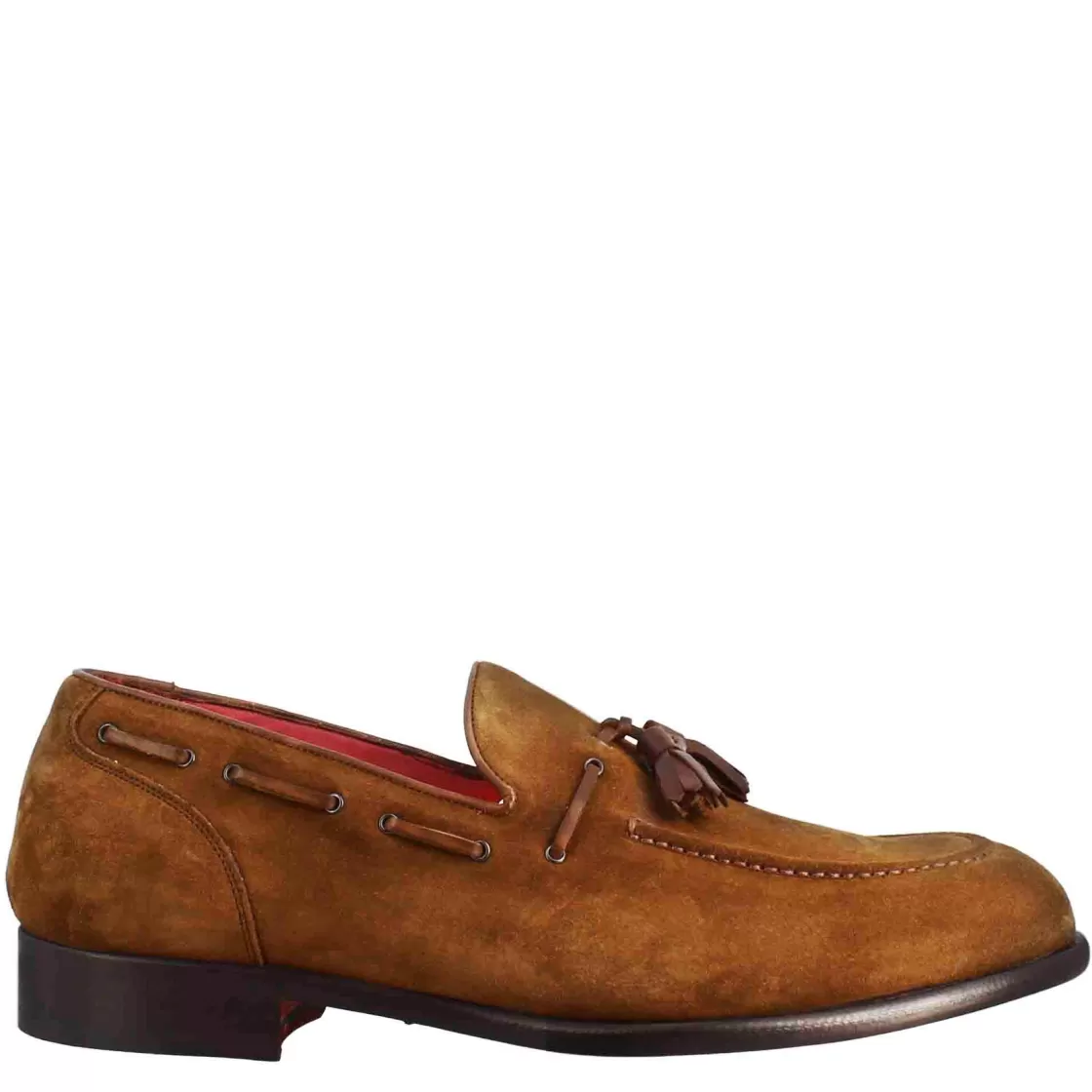 Sale Leonardo Shoes Mocassino Con Nappine Da Uomo In Pelle Scamosciata Colore Chiaro Marrone