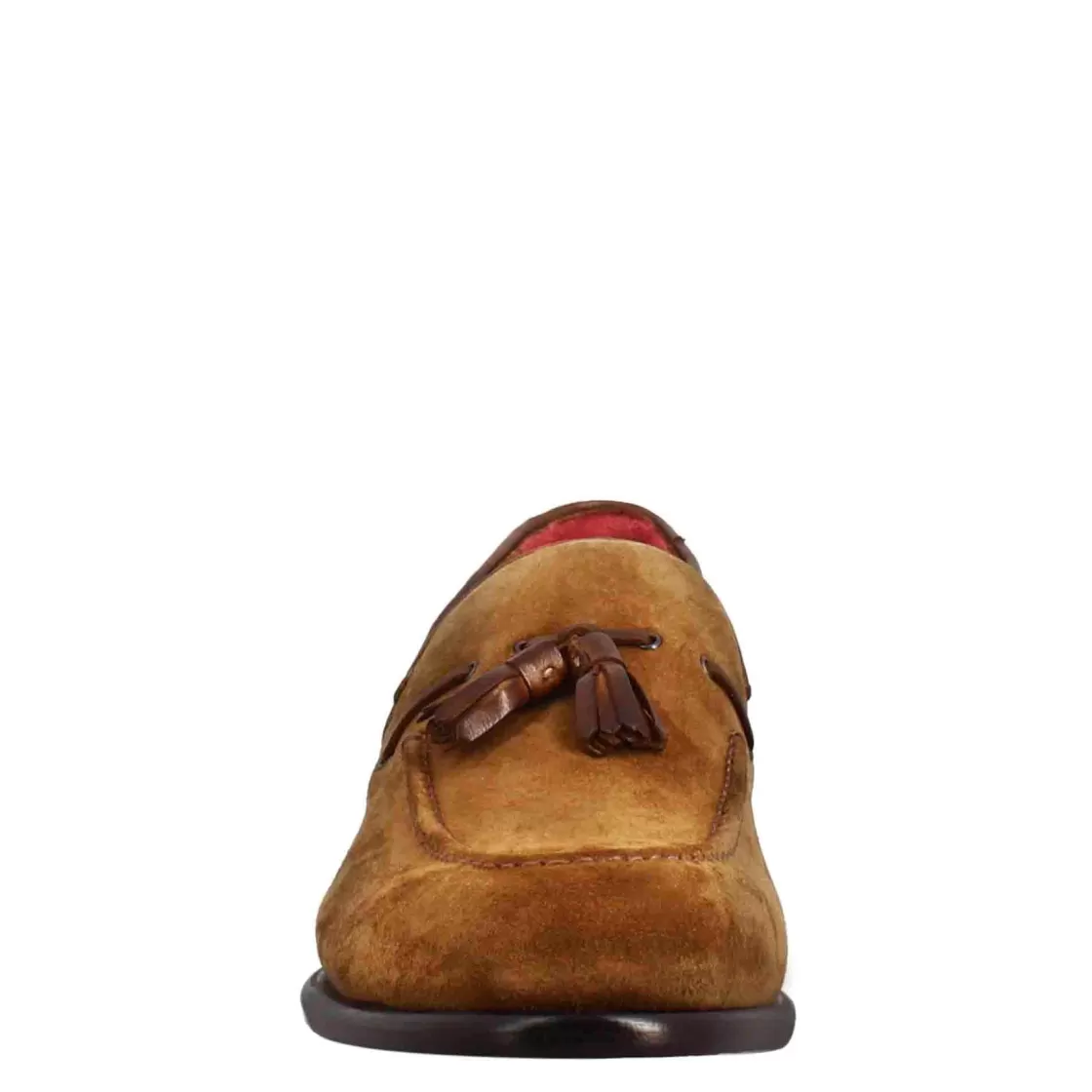 Sale Leonardo Shoes Mocassino Con Nappine Da Uomo In Pelle Scamosciata Colore Chiaro Marrone