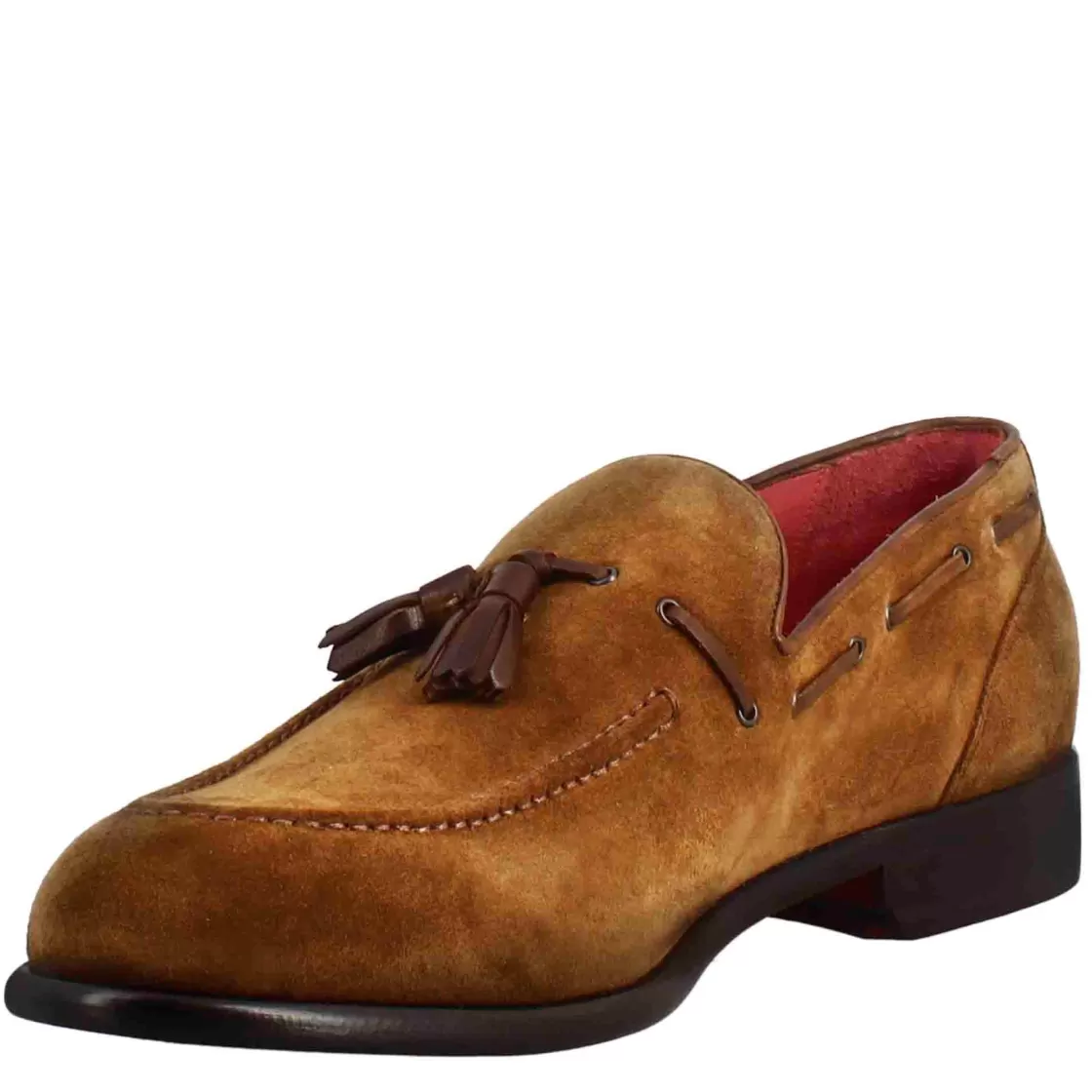 Sale Leonardo Shoes Mocassino Con Nappine Da Uomo In Pelle Scamosciata Colore Chiaro Marrone