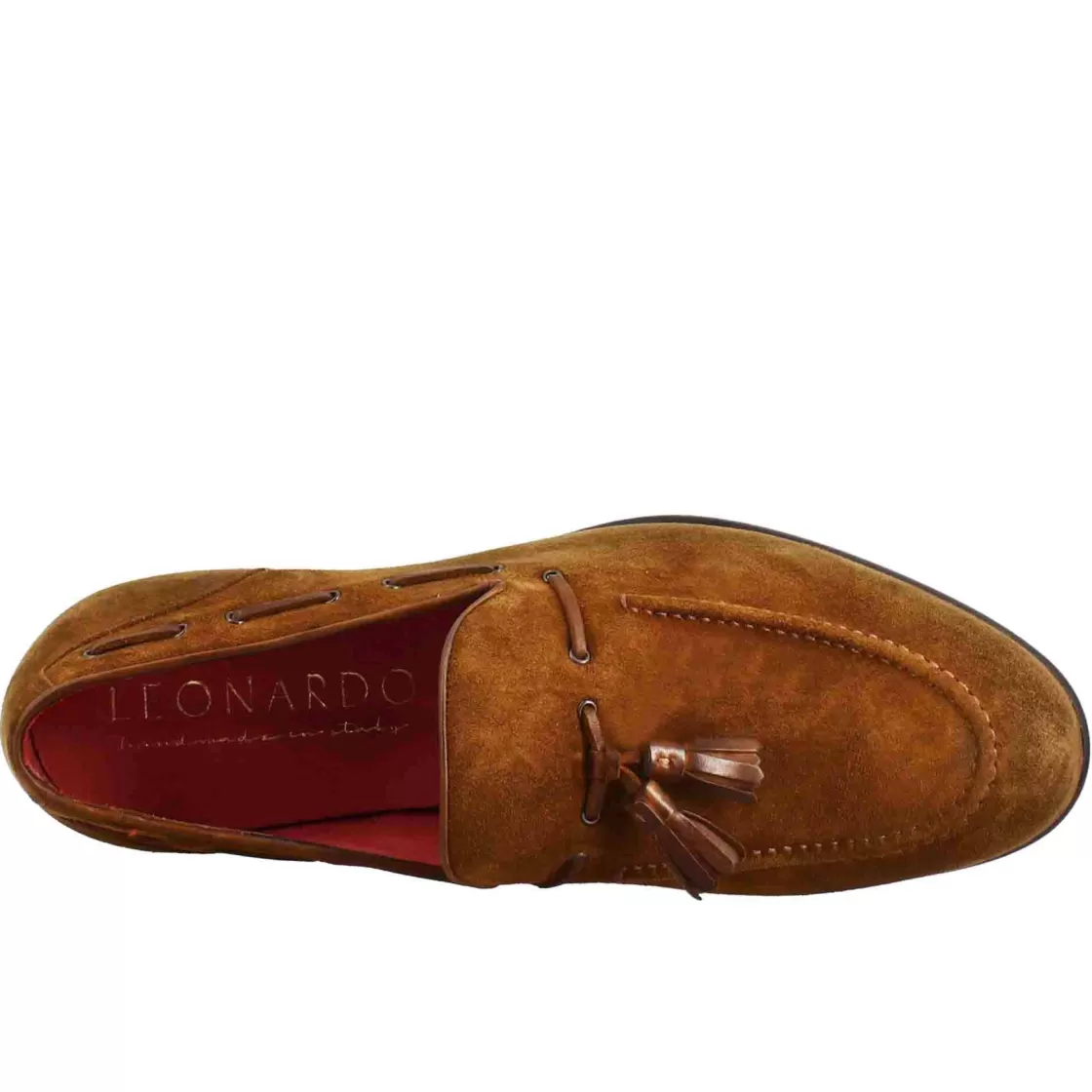 Sale Leonardo Shoes Mocassino Con Nappine Da Uomo In Pelle Scamosciata Colore Chiaro Marrone