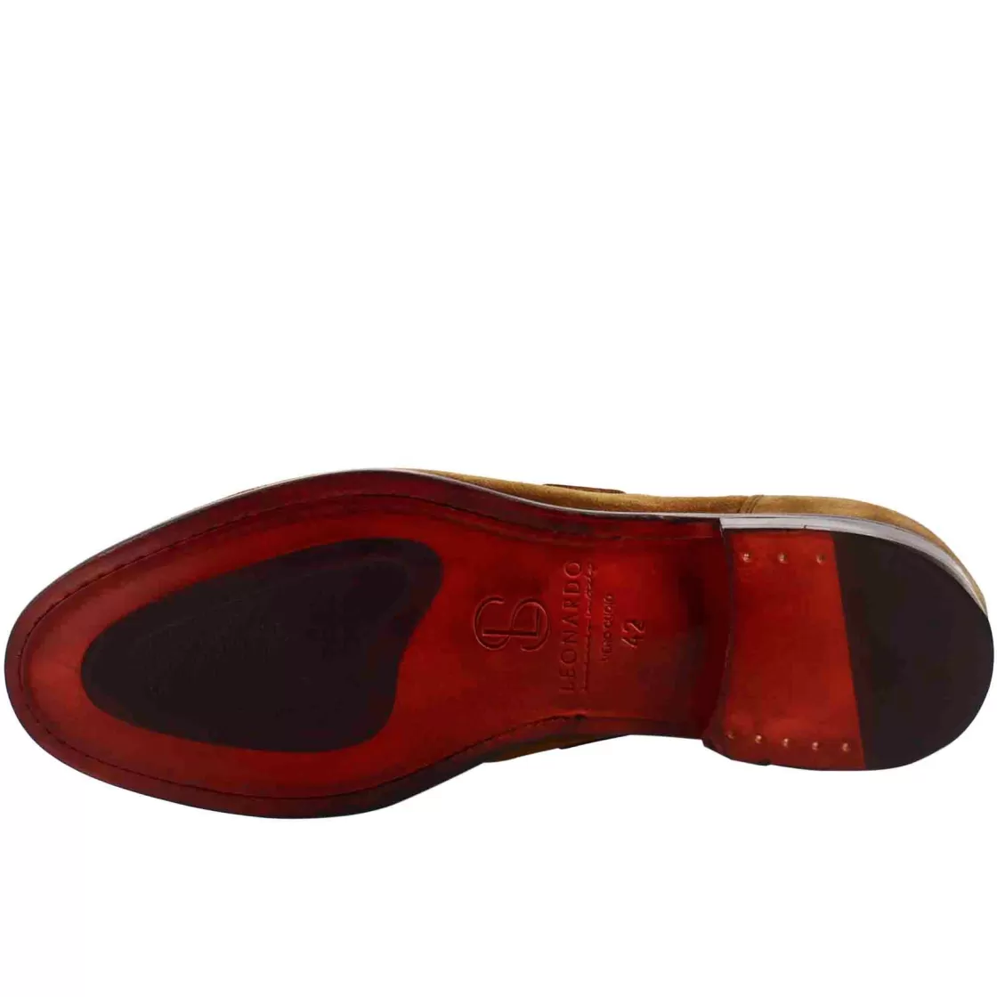 Sale Leonardo Shoes Mocassino Con Nappine Da Uomo In Pelle Scamosciata Colore Chiaro Marrone