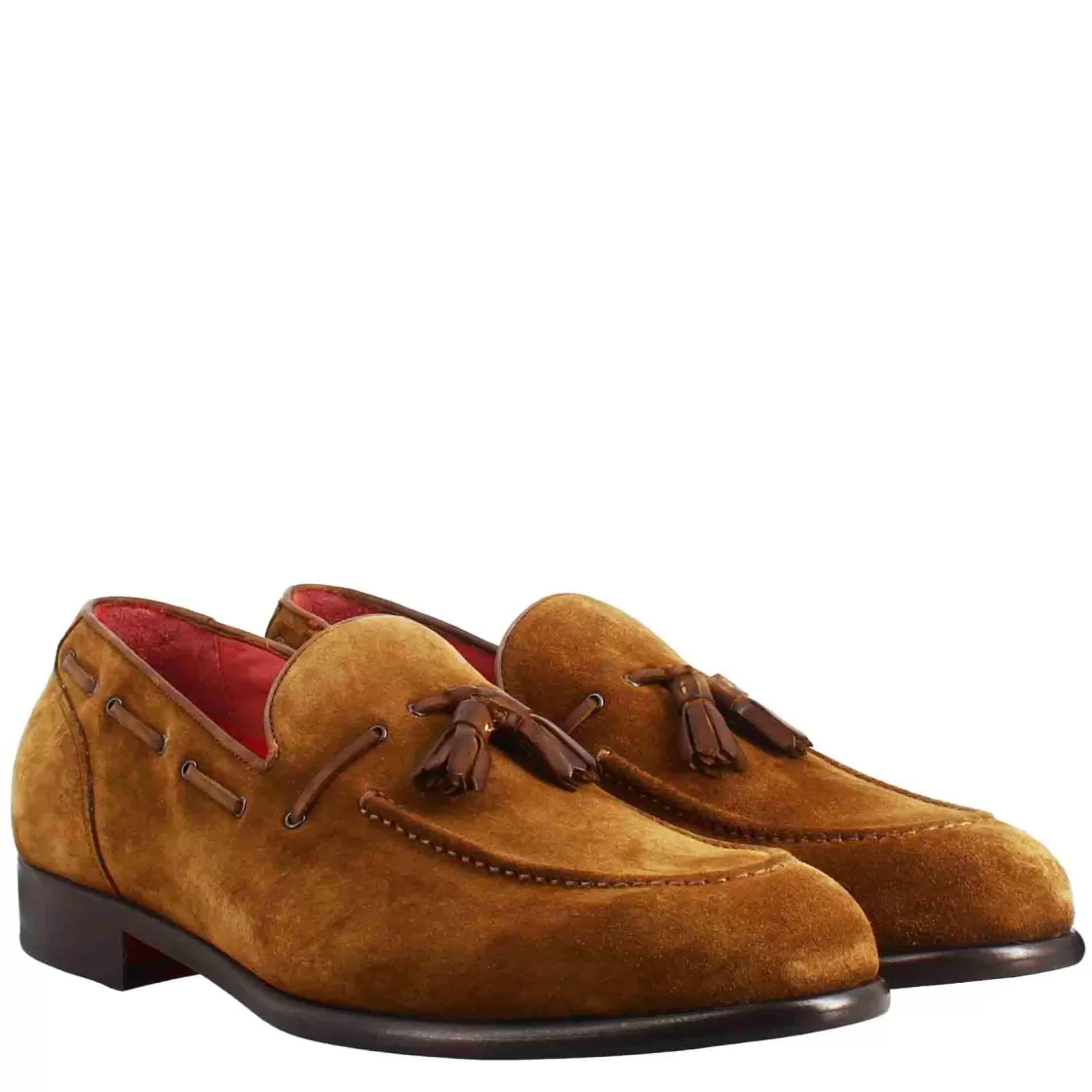 Sale Leonardo Shoes Mocassino Con Nappine Da Uomo In Pelle Scamosciata Colore Chiaro Marrone