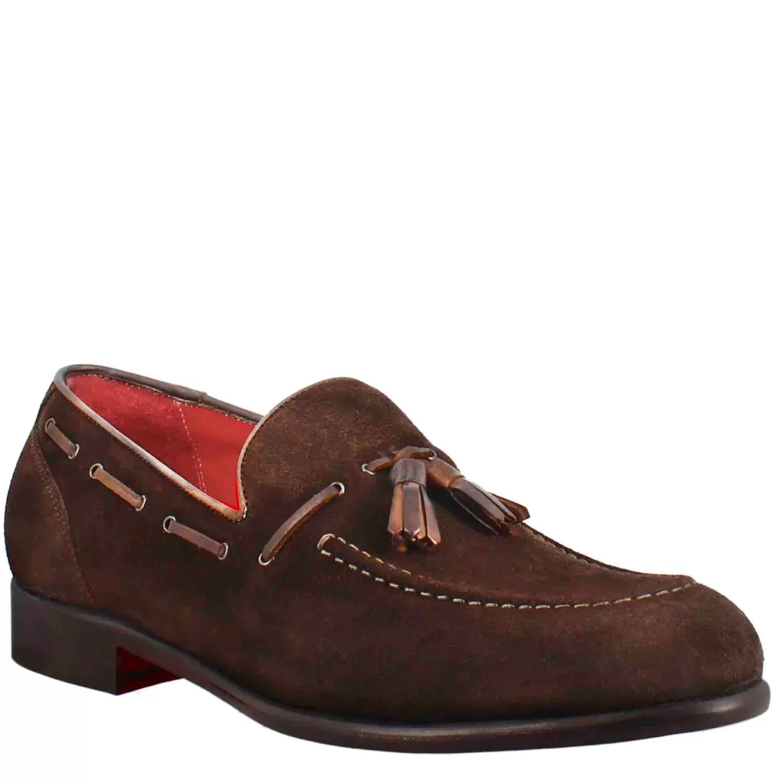 Cheap Leonardo Shoes Mocassino Con Nappine Da Uomo In Pelle Scamosciata Colore Marrone Scuro