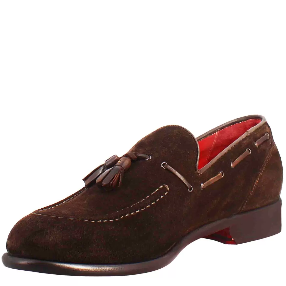 Cheap Leonardo Shoes Mocassino Con Nappine Da Uomo In Pelle Scamosciata Colore Marrone Scuro