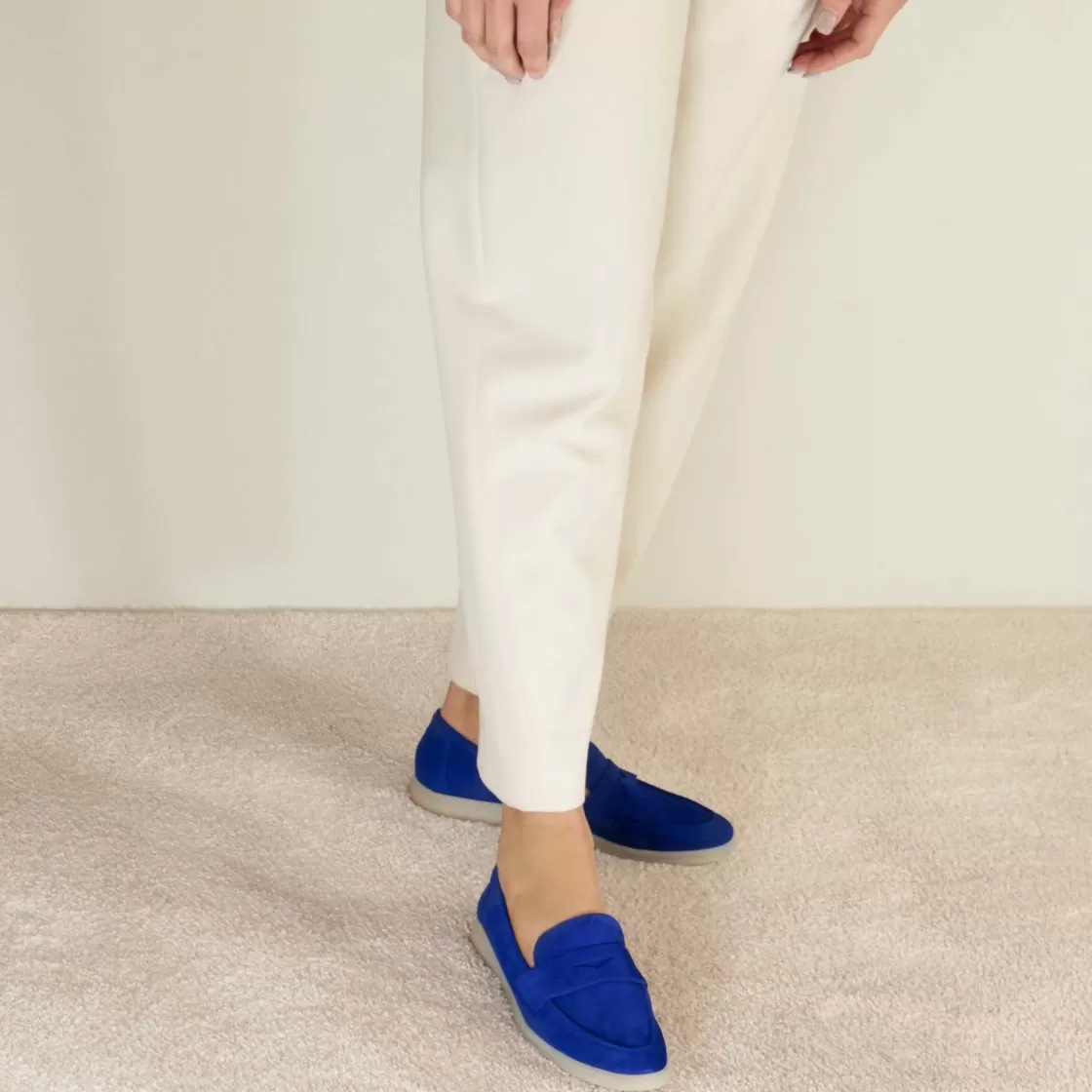 Flash Sale Leonardo Shoes Mocassino Da Donna Classico In Pelle Scamosciata Colore Blu