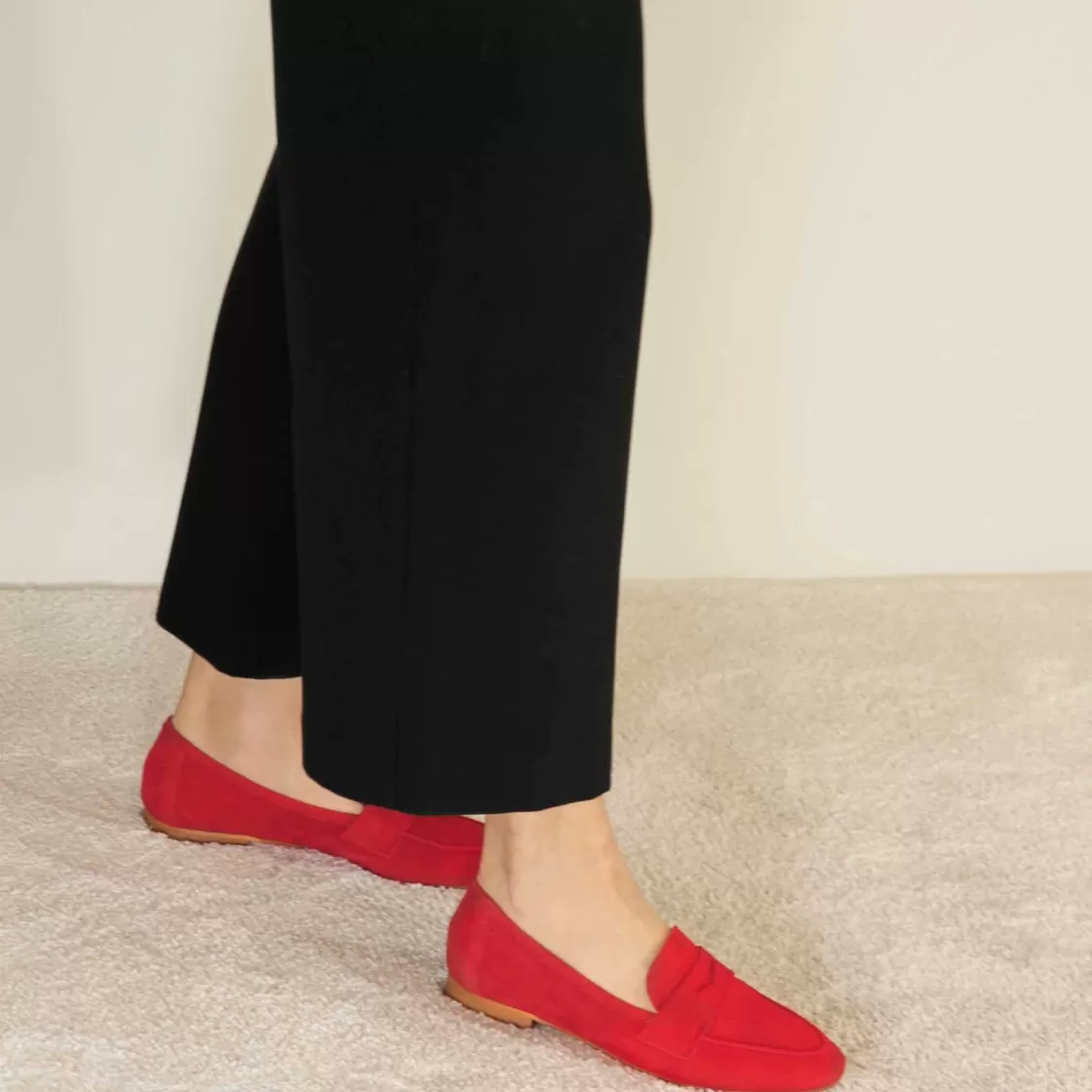 Store Leonardo Shoes Mocassino Da Donna Classico In Pelle Scamosciata Colore Rosso