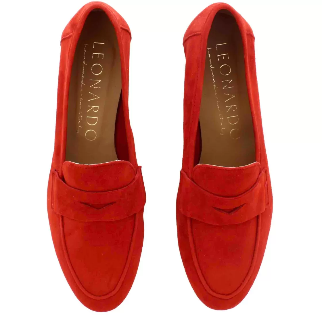 Store Leonardo Shoes Mocassino Da Donna Classico In Pelle Scamosciata Colore Rosso