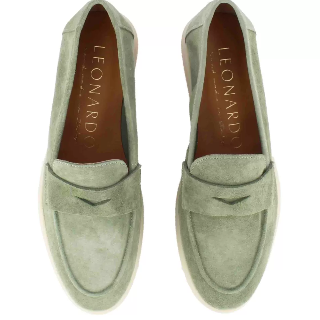 New Leonardo Shoes Mocassino Da Donna Classico In Pelle Scamosciata Colore Verde
