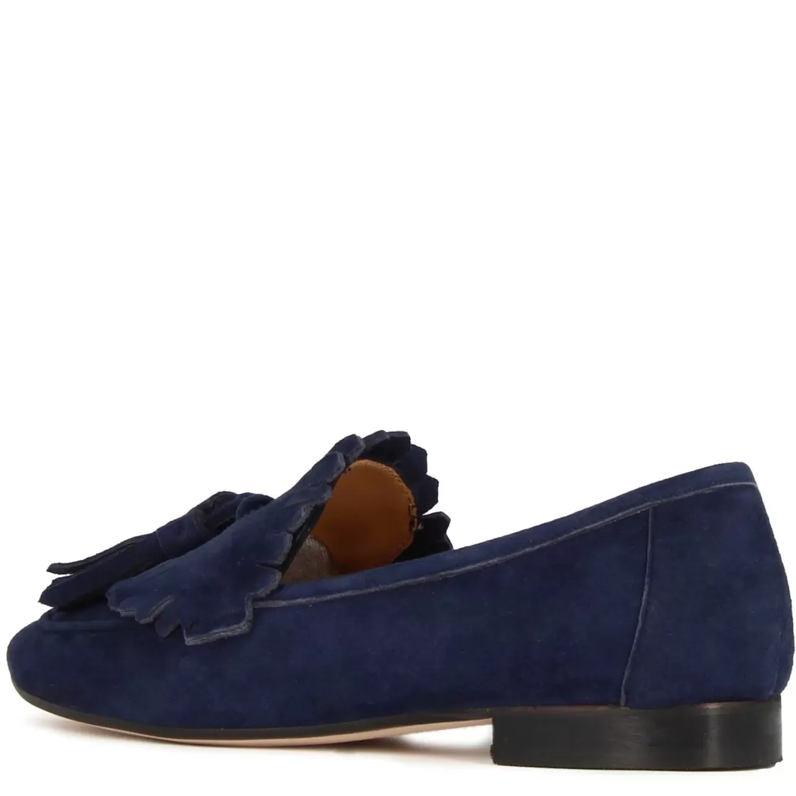 Sale Leonardo Shoes Mocassino Da Donna Classico In Pelle Scamosciata Con Nappine Colore Blu Scuro