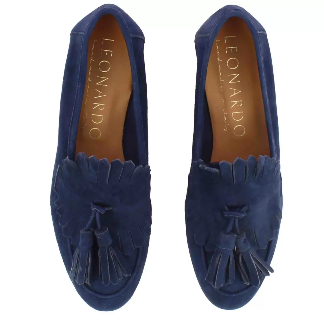 Sale Leonardo Shoes Mocassino Da Donna Classico In Pelle Scamosciata Con Nappine Colore Blu Scuro