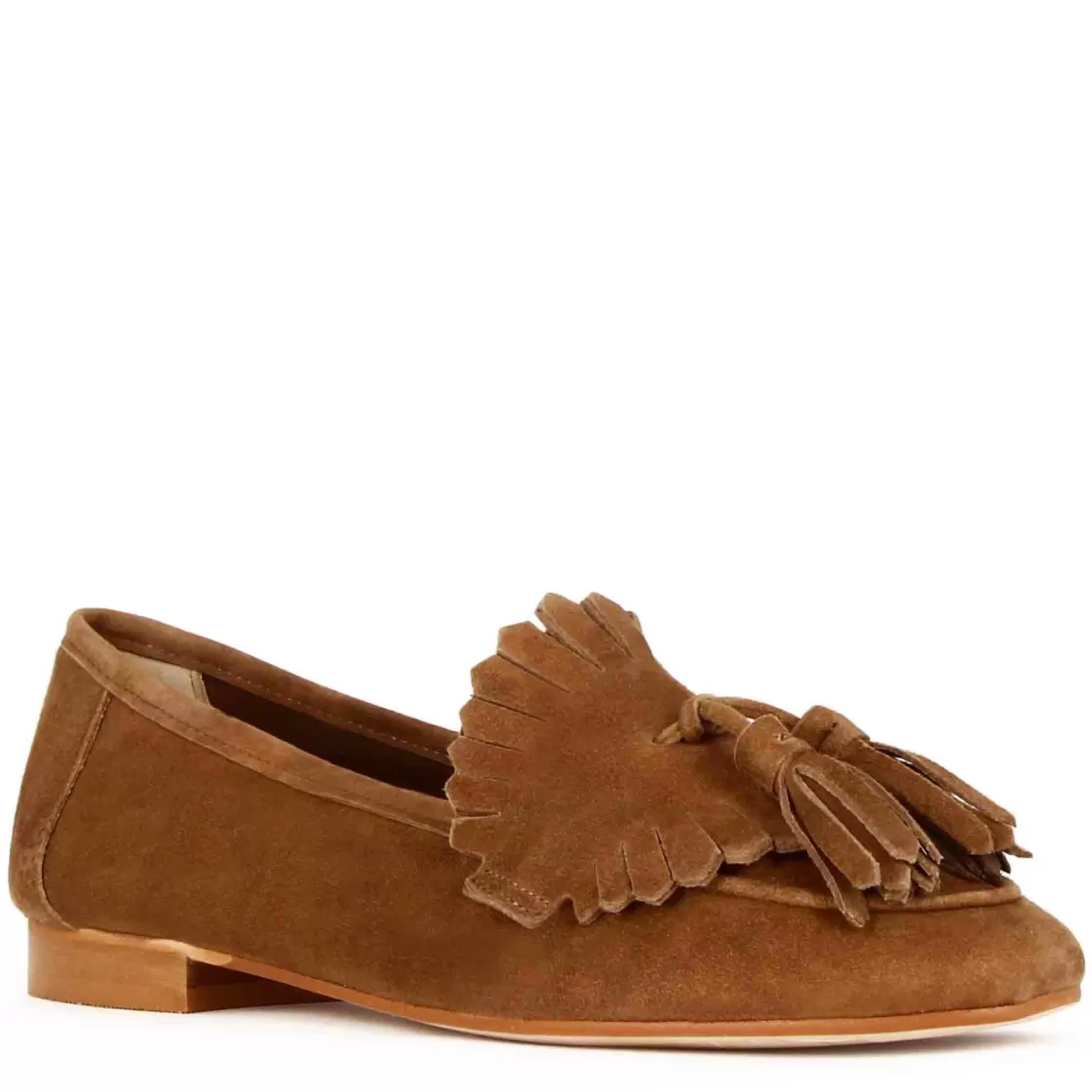 New Leonardo Shoes Mocassino Da Donna Classico In Pelle Scamosciata Con Nappine Colore Marrone Marrone Chiaro