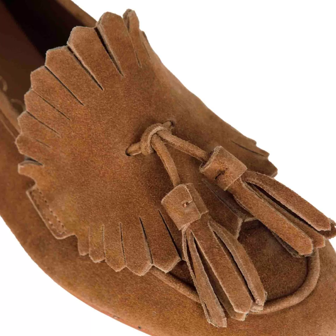 New Leonardo Shoes Mocassino Da Donna Classico In Pelle Scamosciata Con Nappine Colore Marrone Marrone Chiaro