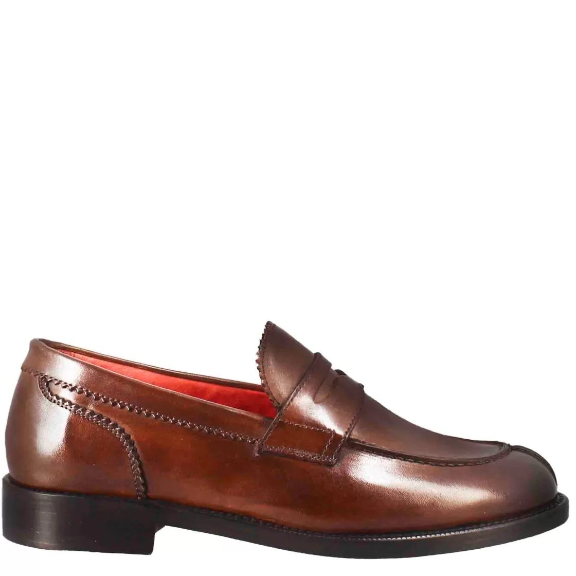 Cheap Leonardo Shoes Mocassino Da Donna Con Bocca Di Leone In Pelle Marrone