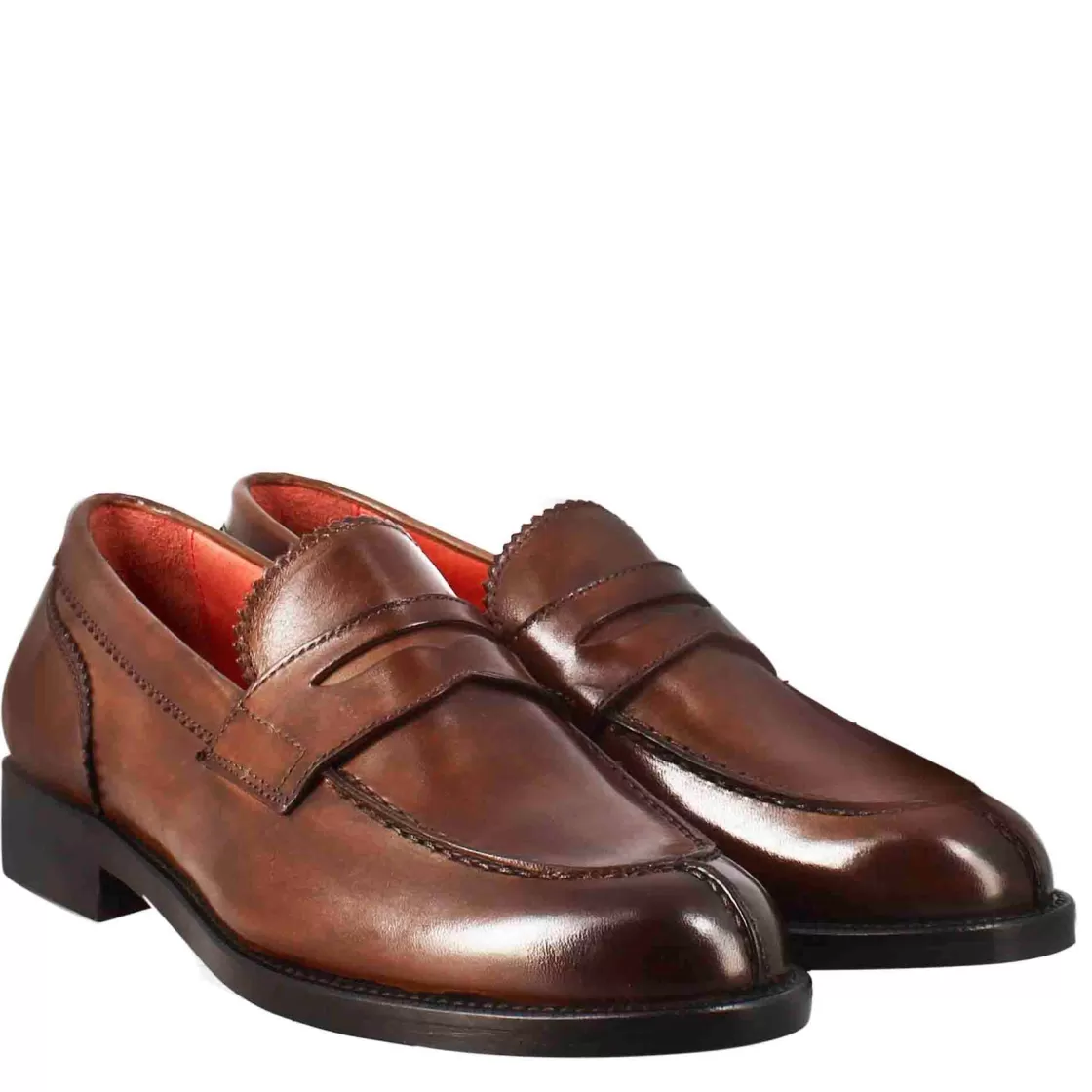 Cheap Leonardo Shoes Mocassino Da Donna Con Bocca Di Leone In Pelle Marrone