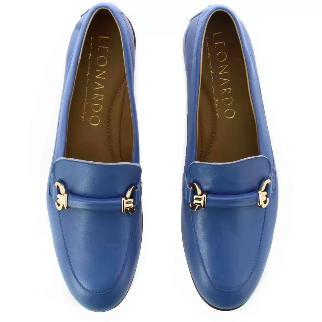 Cheap Leonardo Shoes Mocassino Da Donna Con Morsetto E Fibbia In Pelle Colore Fatto A Mano Blu