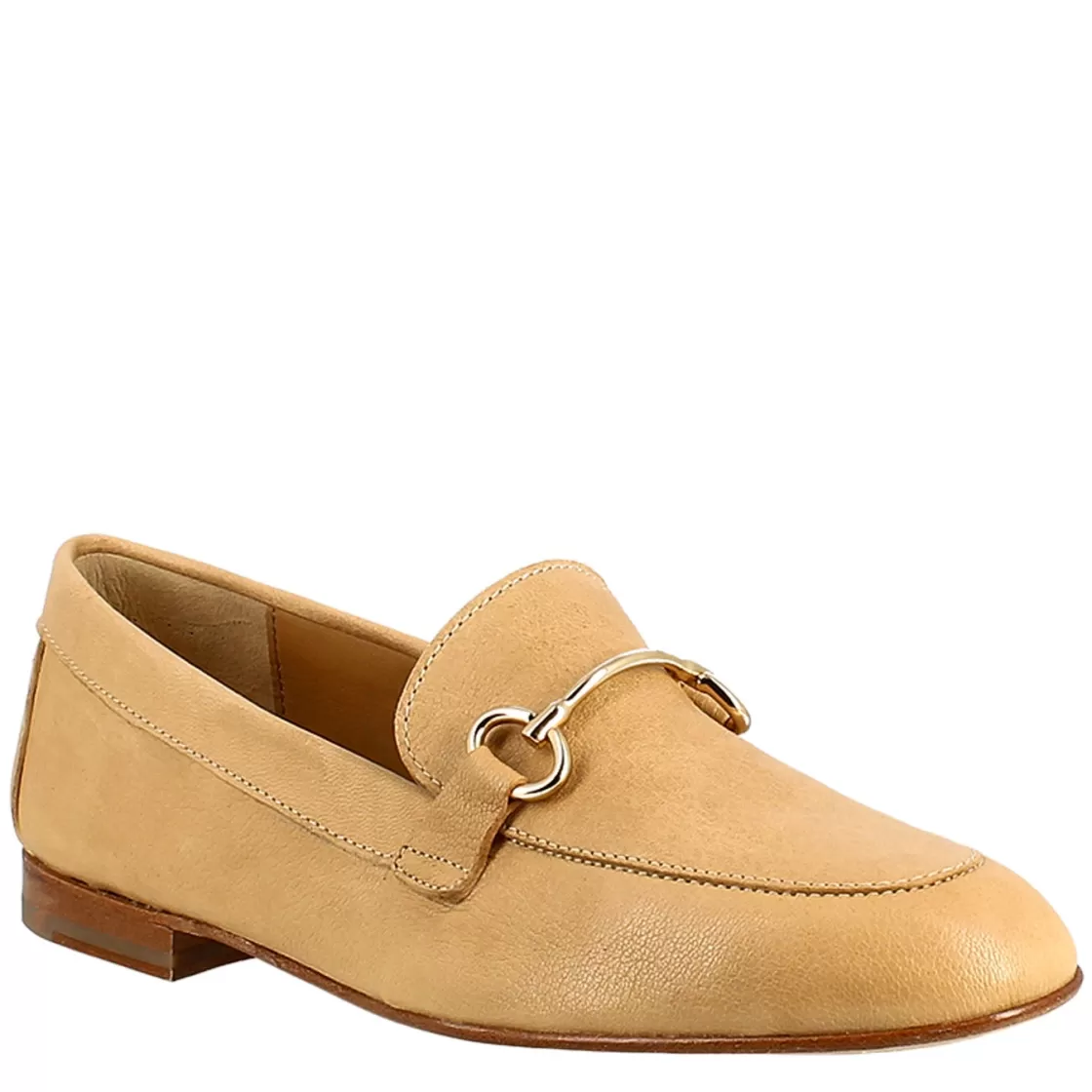 Flash Sale Leonardo Shoes Mocassino Da Donna In Pelle Con Morsetto Oro Beige