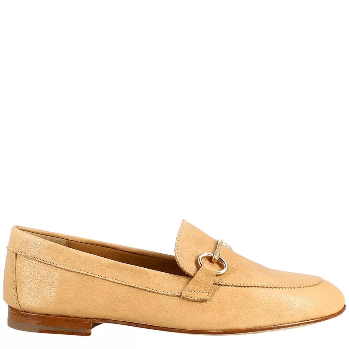 Flash Sale Leonardo Shoes Mocassino Da Donna In Pelle Con Morsetto Oro Beige