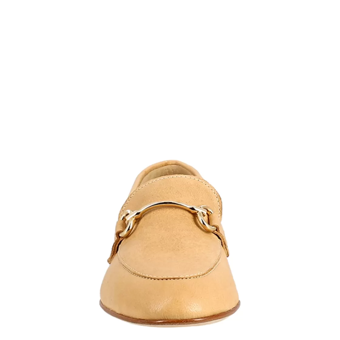 Flash Sale Leonardo Shoes Mocassino Da Donna In Pelle Con Morsetto Oro Beige