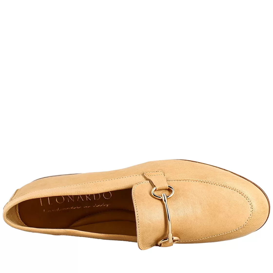 Flash Sale Leonardo Shoes Mocassino Da Donna In Pelle Con Morsetto Oro Beige