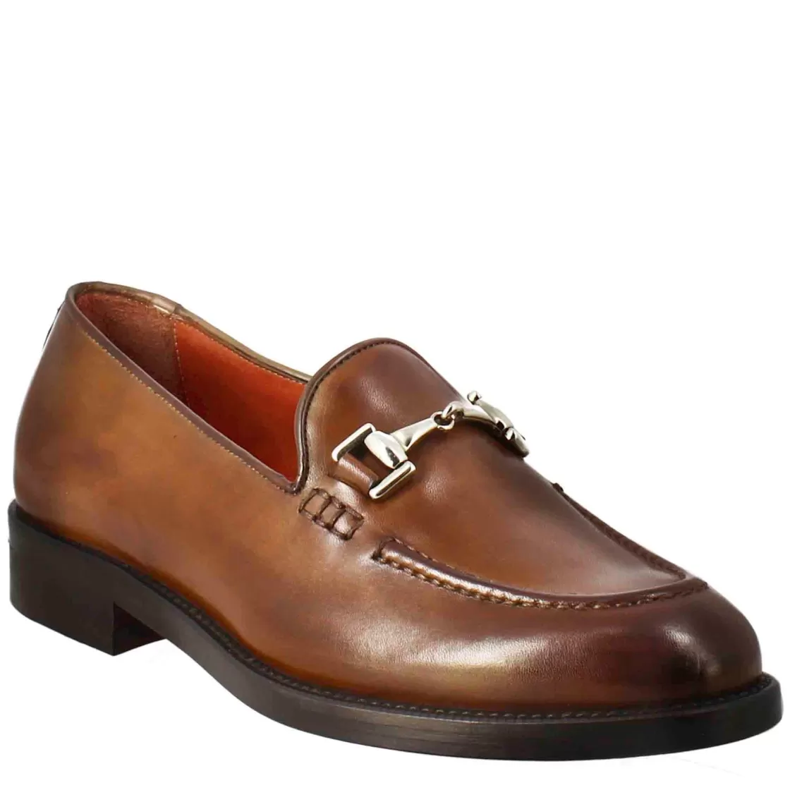Store Leonardo Shoes Mocassino Da Donna In Pelle Colore Con Fibbia Marrone