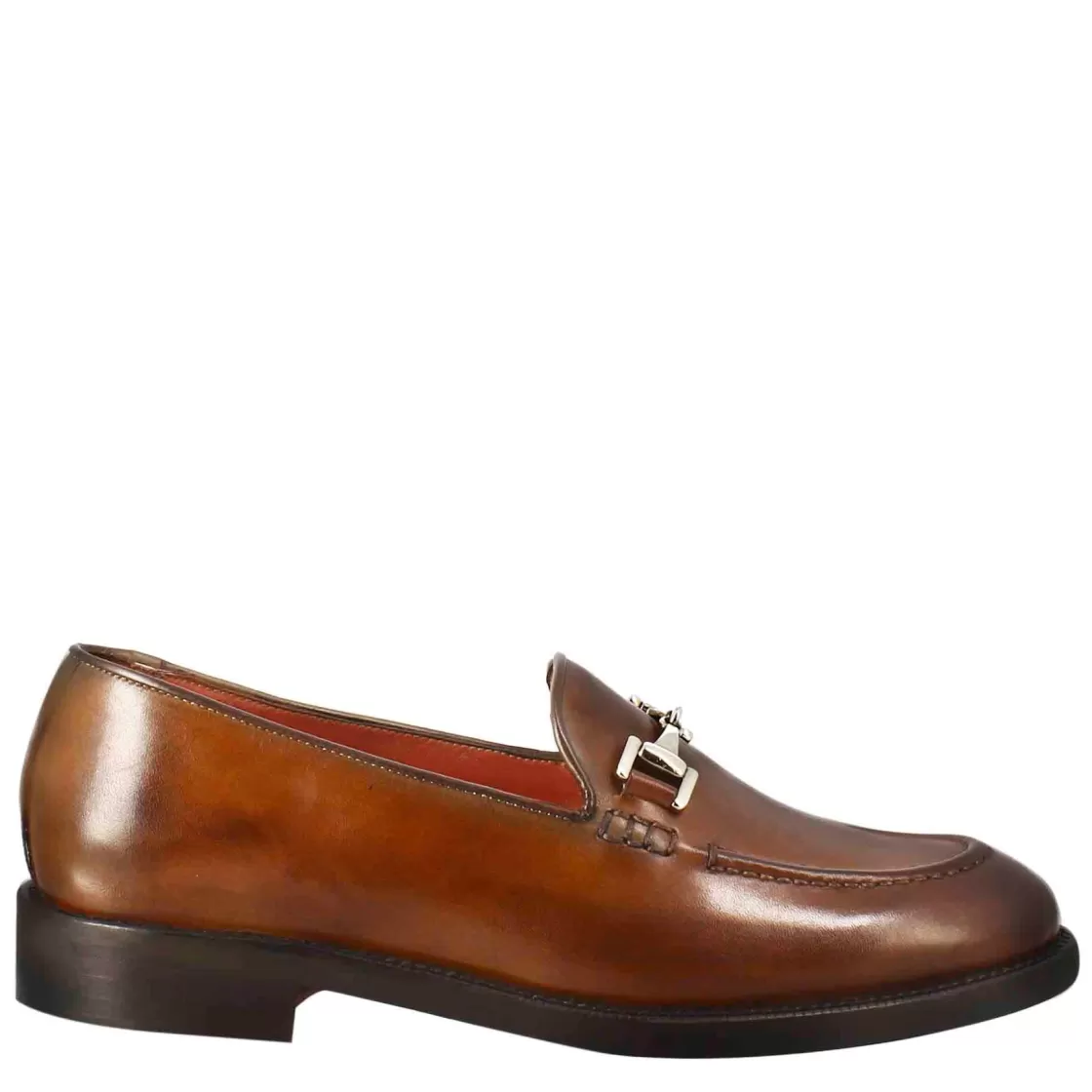 Store Leonardo Shoes Mocassino Da Donna In Pelle Colore Con Fibbia Marrone