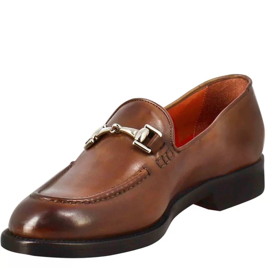 Store Leonardo Shoes Mocassino Da Donna In Pelle Colore Con Fibbia Marrone