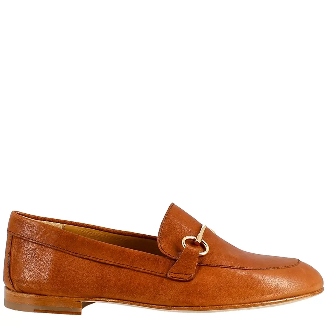 Cheap Leonardo Shoes Mocassino Da Donna In Pelle Colore Con Morsetto Oro Marrone