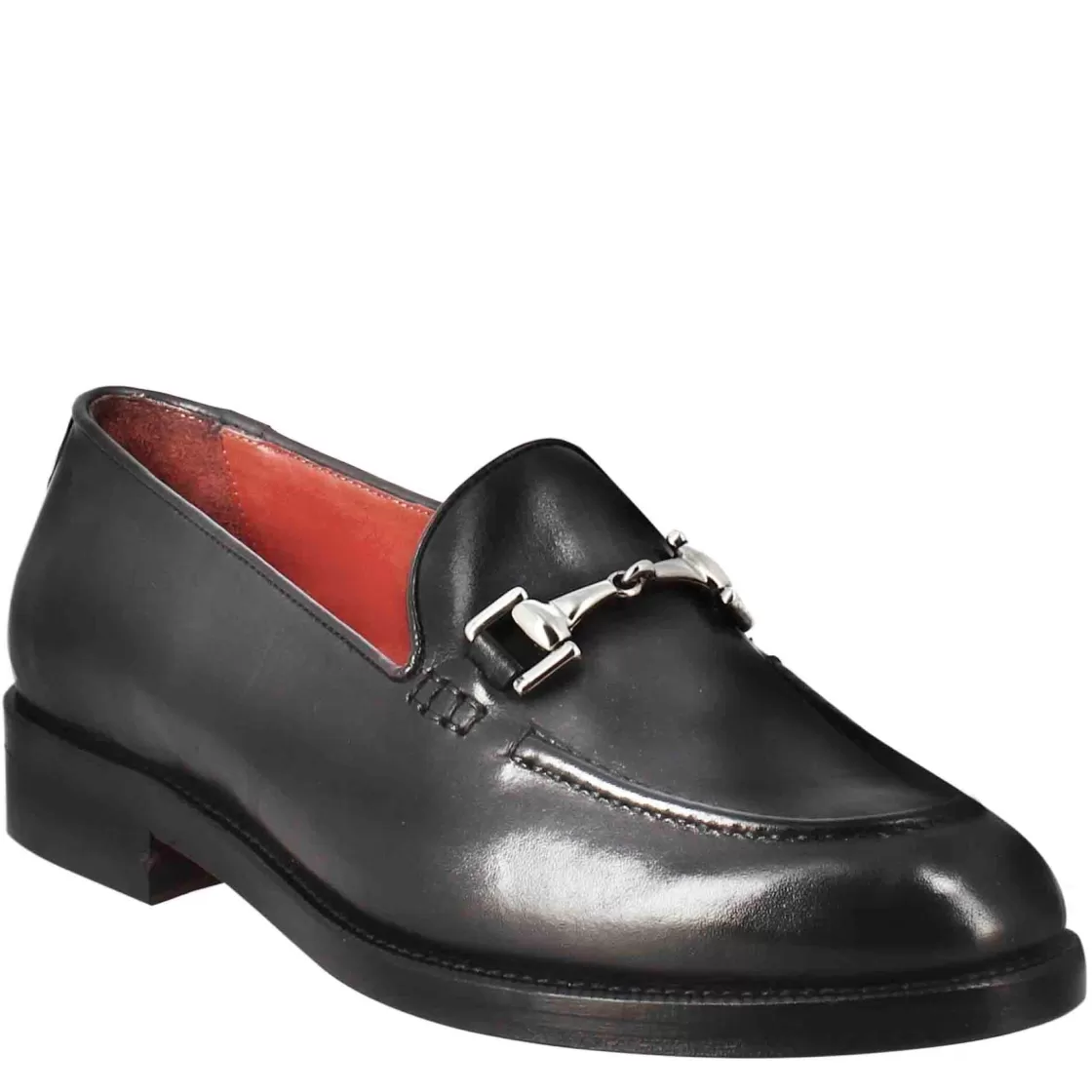Fashion Leonardo Shoes Mocassino Da Donna In Pelle Colore Con Fibbia Nero