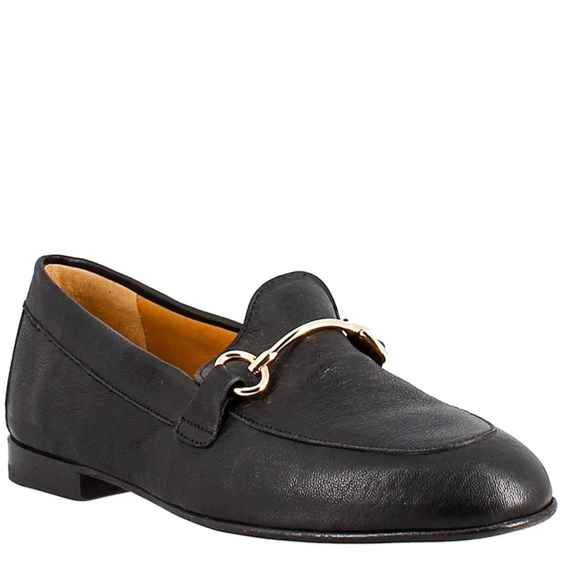 Best Sale Leonardo Shoes Mocassino Da Donna In Pelle Colore Con Morsetto Oro Nero