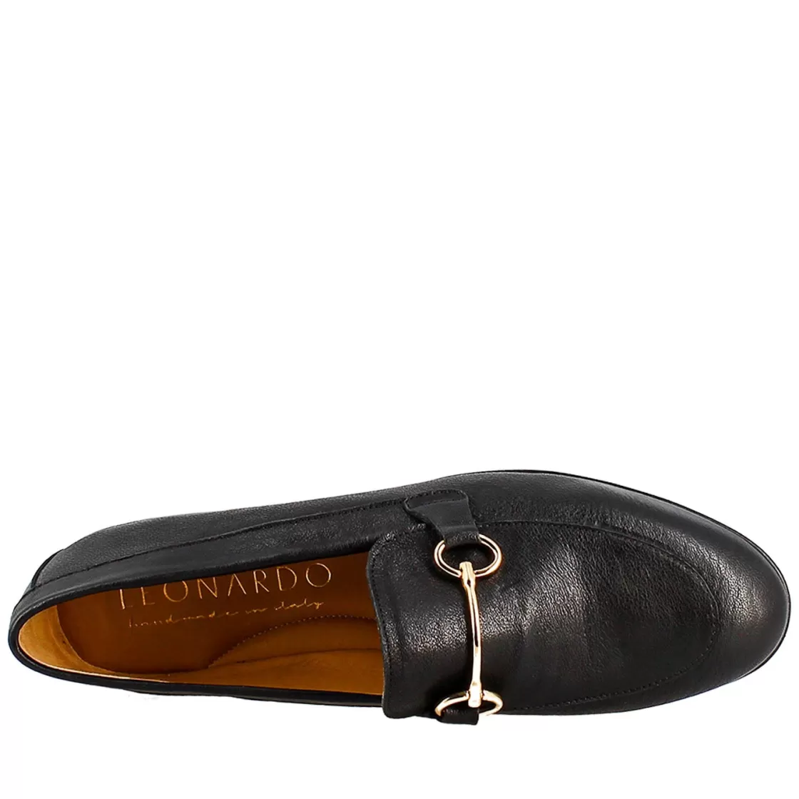 Best Sale Leonardo Shoes Mocassino Da Donna In Pelle Colore Con Morsetto Oro Nero