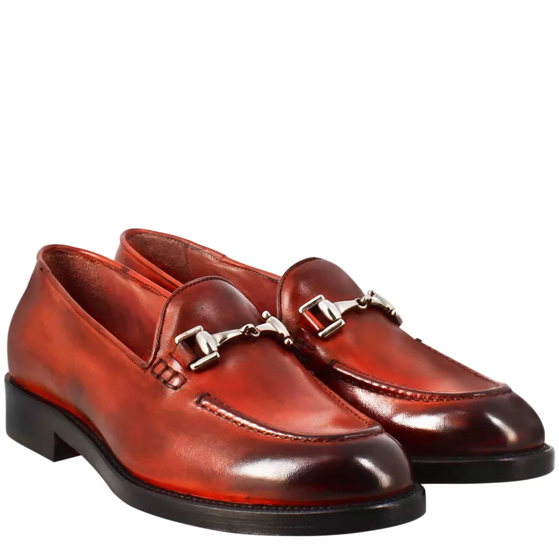 Discount Leonardo Shoes Mocassino Da Donna In Pelle Colore Con Fibbia Rosso