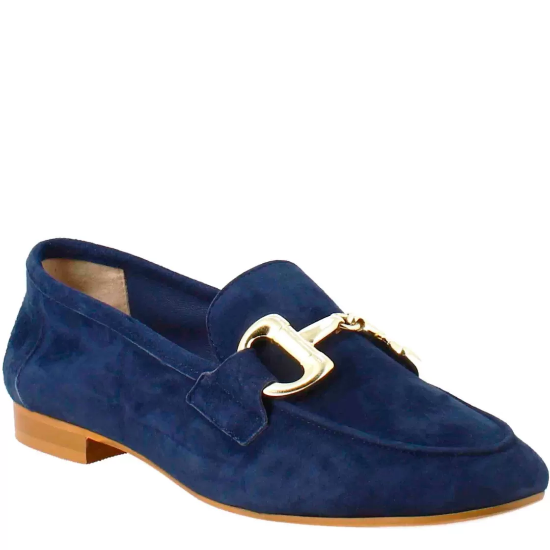 Discount Leonardo Shoes Mocassino Da Donna In Pelle Scamosciata Con Fibbia Oro Blu