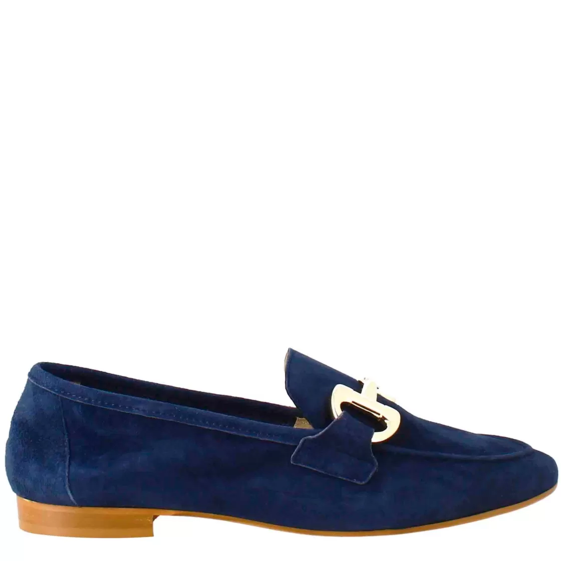 Discount Leonardo Shoes Mocassino Da Donna In Pelle Scamosciata Con Fibbia Oro Blu