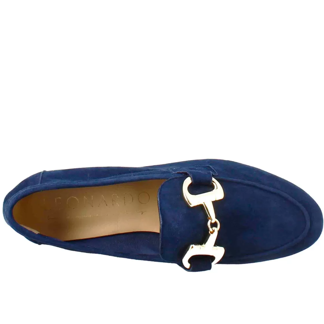 Discount Leonardo Shoes Mocassino Da Donna In Pelle Scamosciata Con Fibbia Oro Blu
