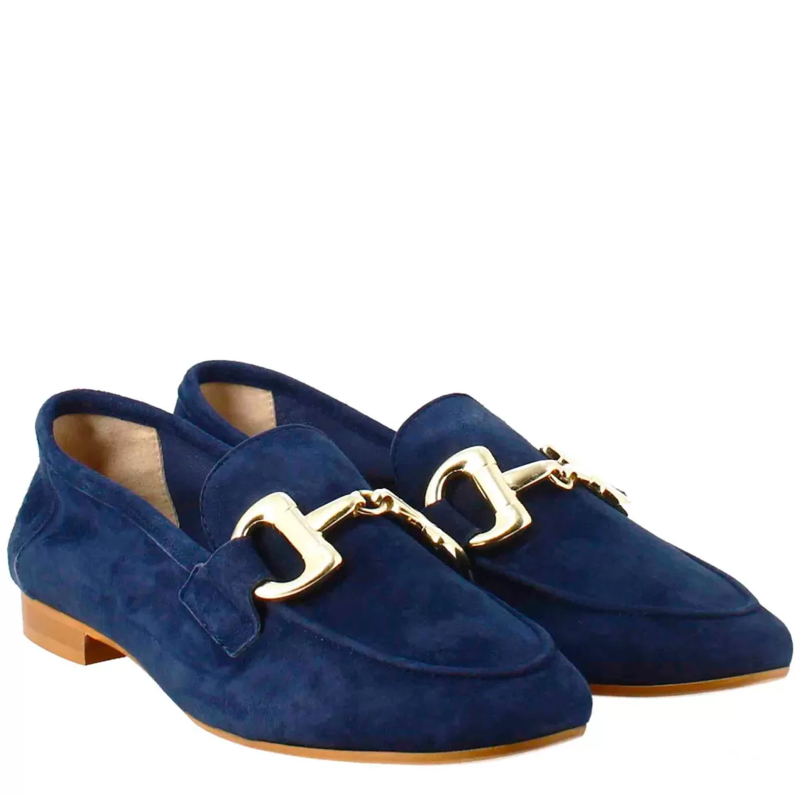 Discount Leonardo Shoes Mocassino Da Donna In Pelle Scamosciata Con Fibbia Oro Blu