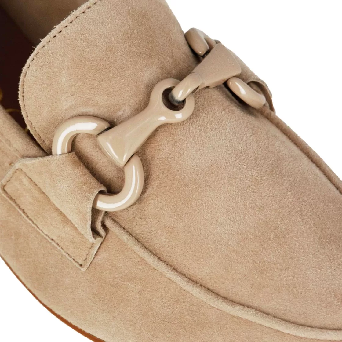 Hot Leonardo Shoes Mocassino Da Donna In Pelle Scamosciata Con Morsetto Colore Beige