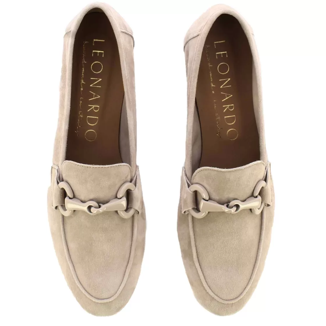 Hot Leonardo Shoes Mocassino Da Donna In Pelle Scamosciata Con Morsetto Colore Beige