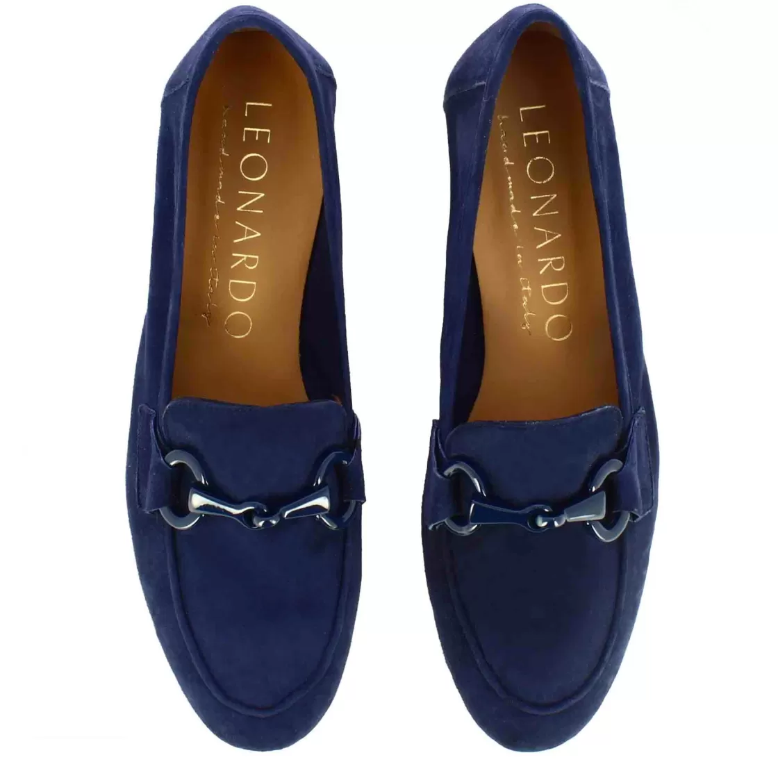 New Leonardo Shoes Mocassino Da Donna In Pelle Scamosciata Con Morsetto Colore Blu