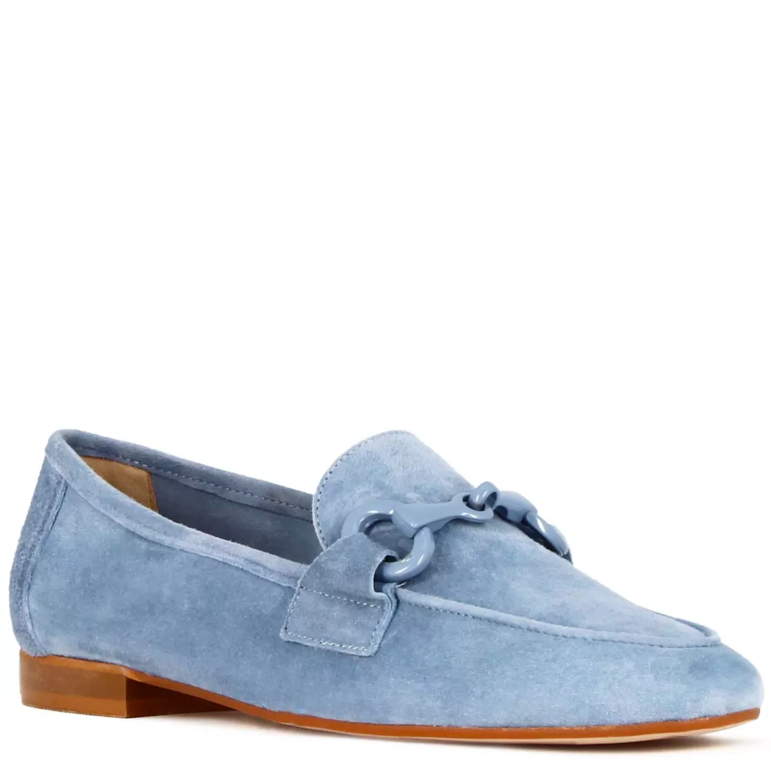 Store Leonardo Shoes Mocassino Da Donna In Pelle Scamosciata Con Morsetto Colore Turchese