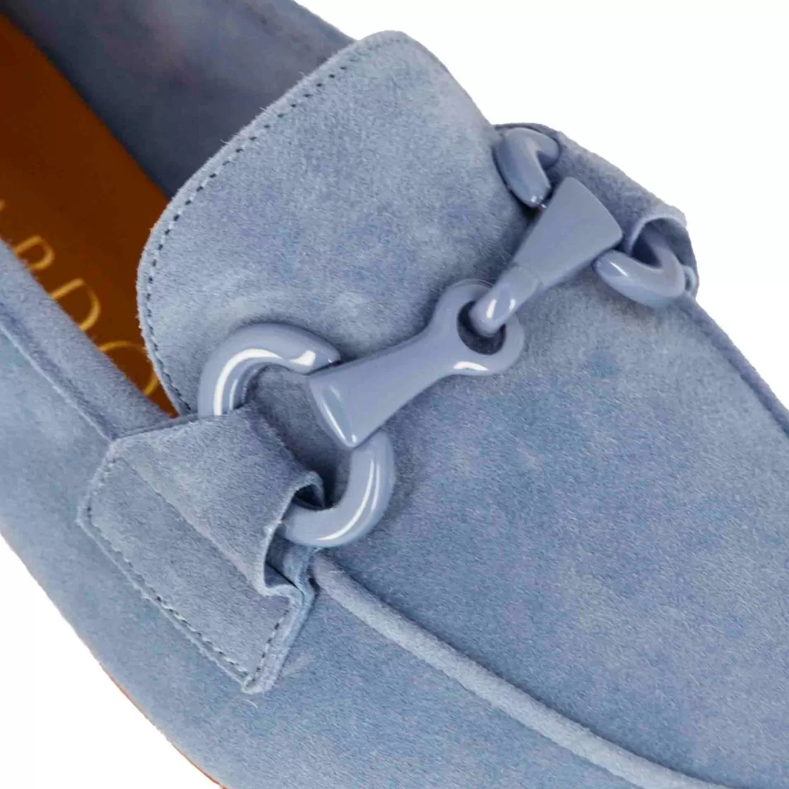 Store Leonardo Shoes Mocassino Da Donna In Pelle Scamosciata Con Morsetto Colore Turchese
