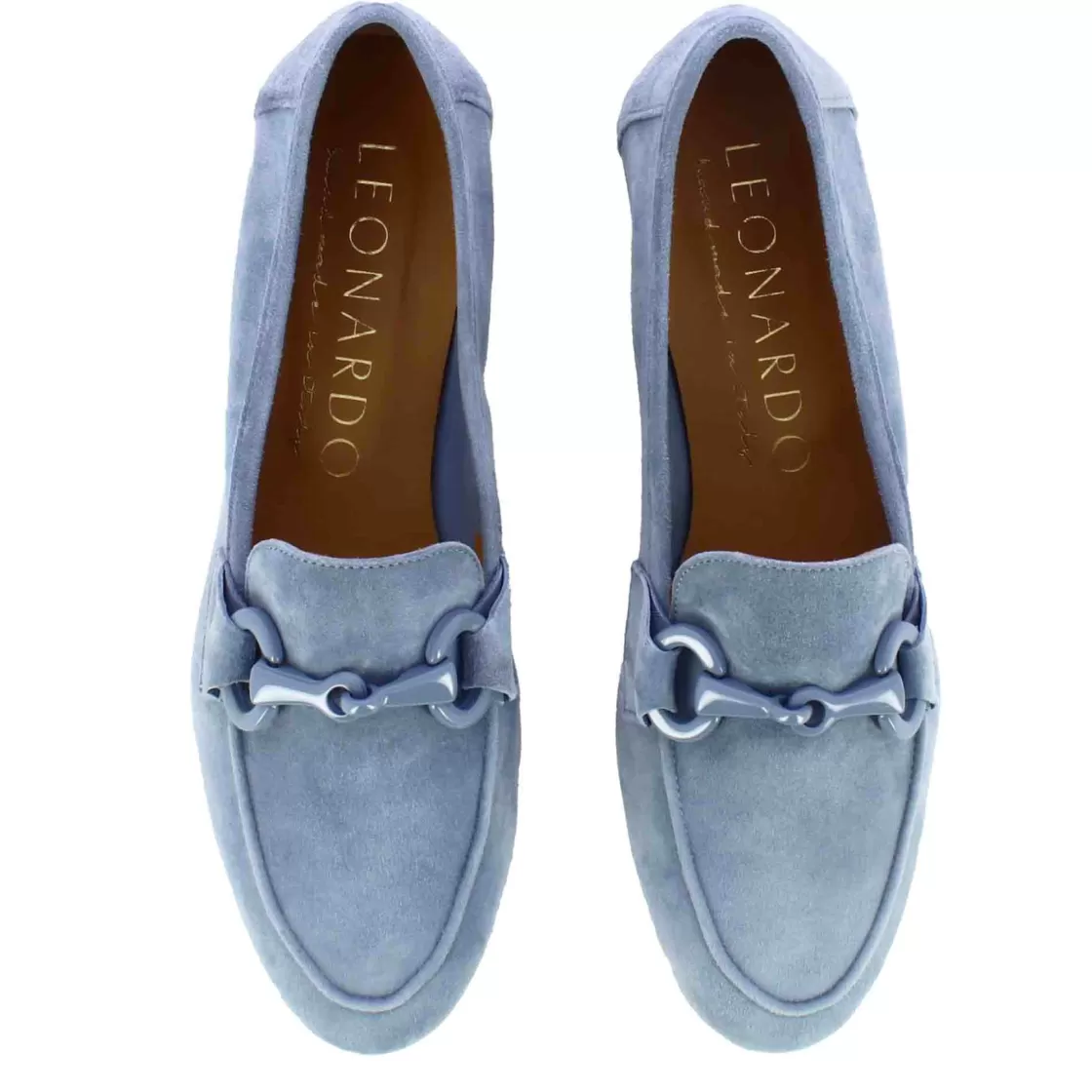 Store Leonardo Shoes Mocassino Da Donna In Pelle Scamosciata Con Morsetto Colore Turchese