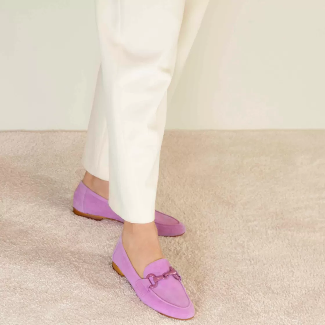 Discount Leonardo Shoes Mocassino Da Donna In Pelle Scamosciata Con Morsetto Colore Viola