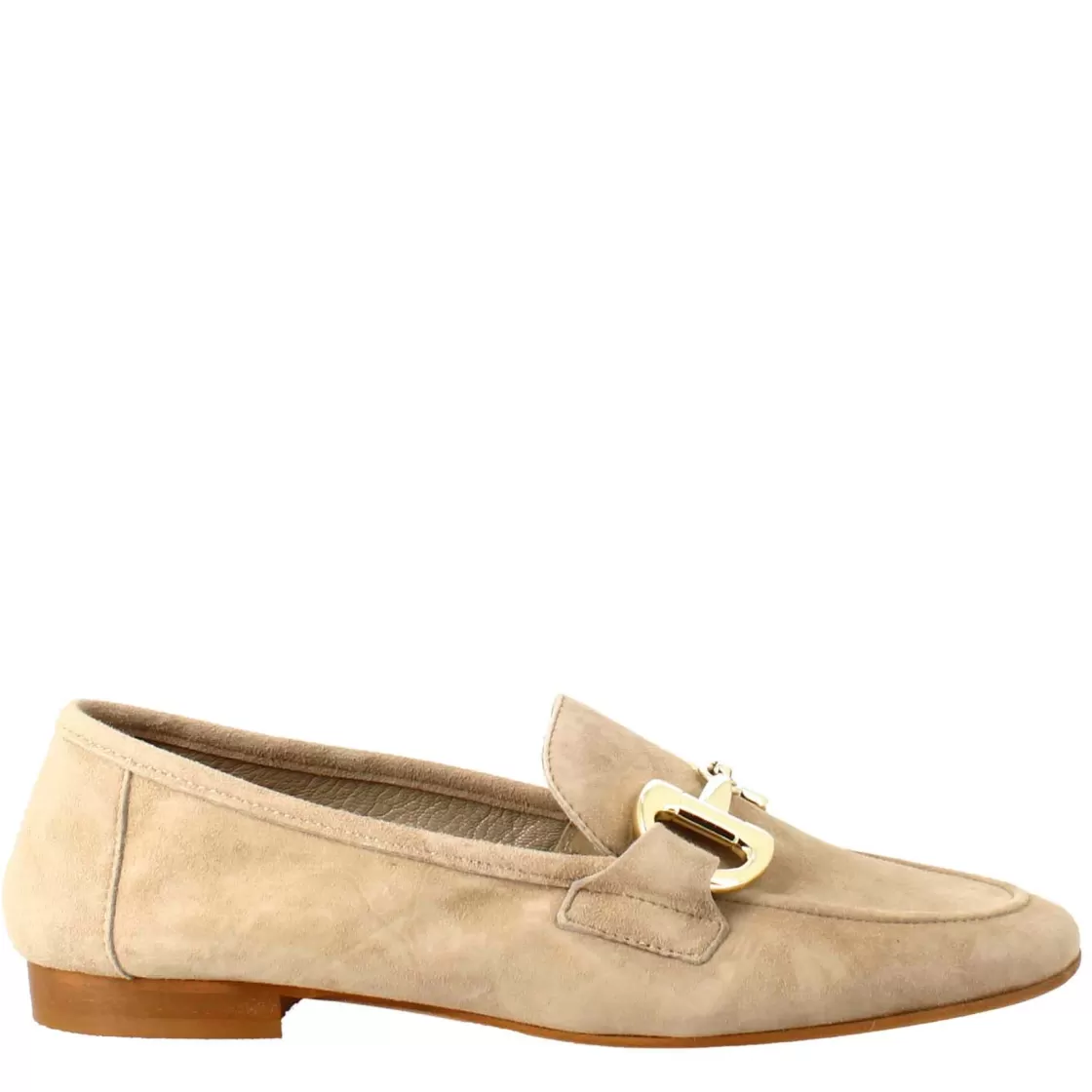 Cheap Leonardo Shoes Mocassino Da Donna In Pelle Scamosciata Taupe Con Fibbia Oro Beige