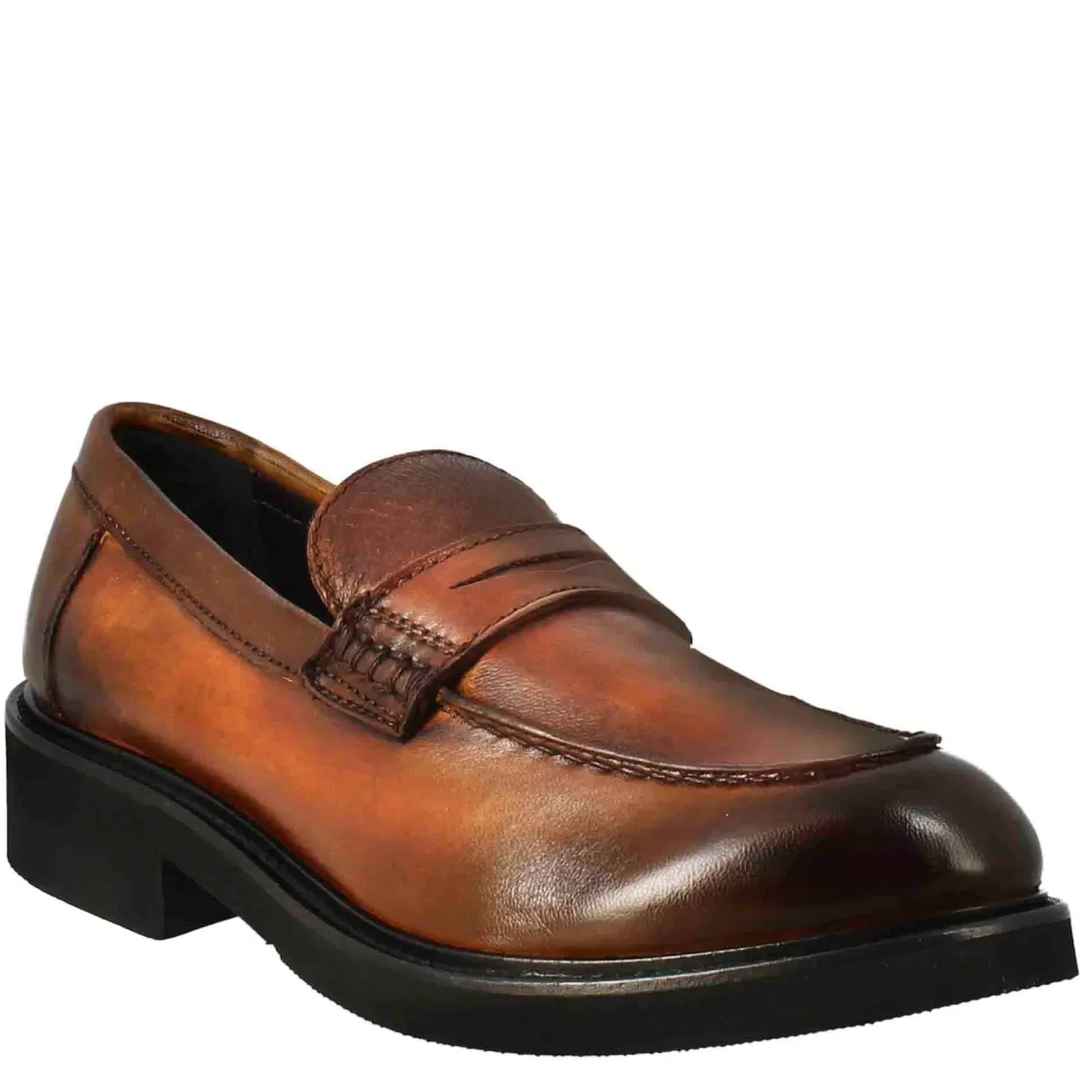 Cheap Leonardo Shoes Mocassino Da Donna Paupa In Pelle Lavata Colore Cuoio Scuro Marrone