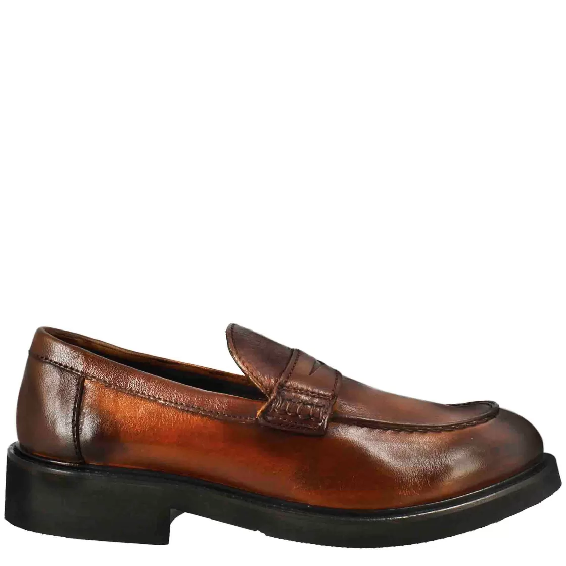 Cheap Leonardo Shoes Mocassino Da Donna Paupa In Pelle Lavata Colore Cuoio Scuro Marrone