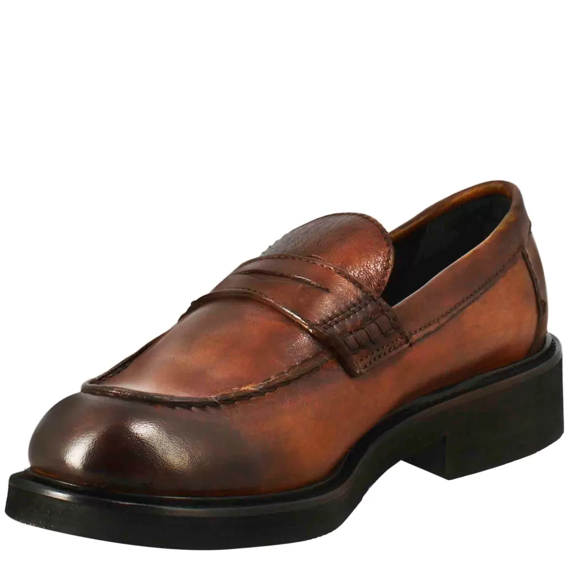 Cheap Leonardo Shoes Mocassino Da Donna Paupa In Pelle Lavata Colore Cuoio Scuro Marrone