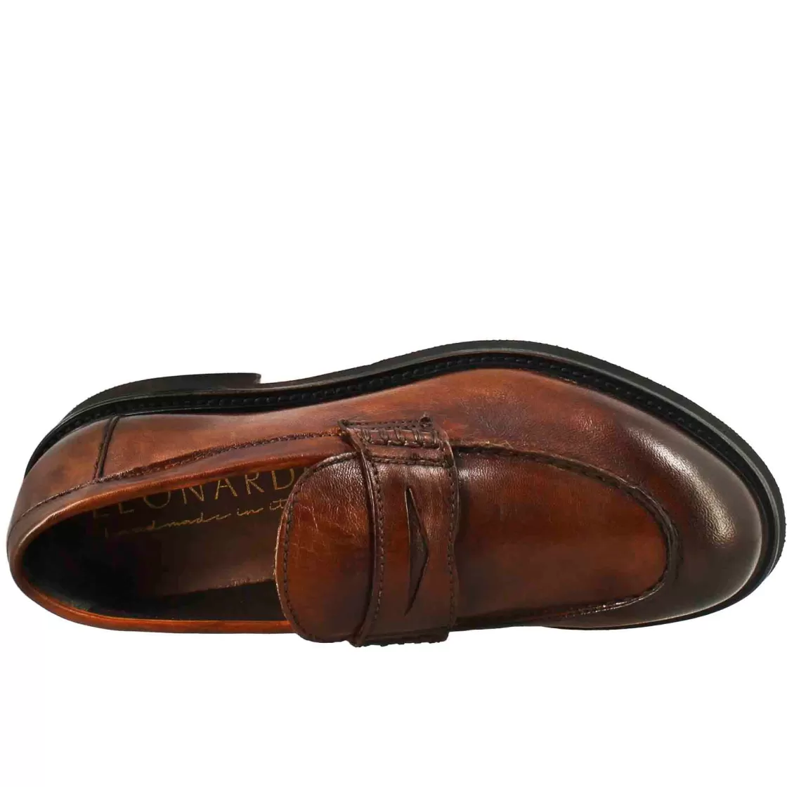 Cheap Leonardo Shoes Mocassino Da Donna Paupa In Pelle Lavata Colore Cuoio Scuro Marrone