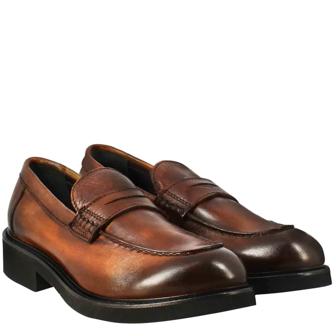 Cheap Leonardo Shoes Mocassino Da Donna Paupa In Pelle Lavata Colore Cuoio Scuro Marrone