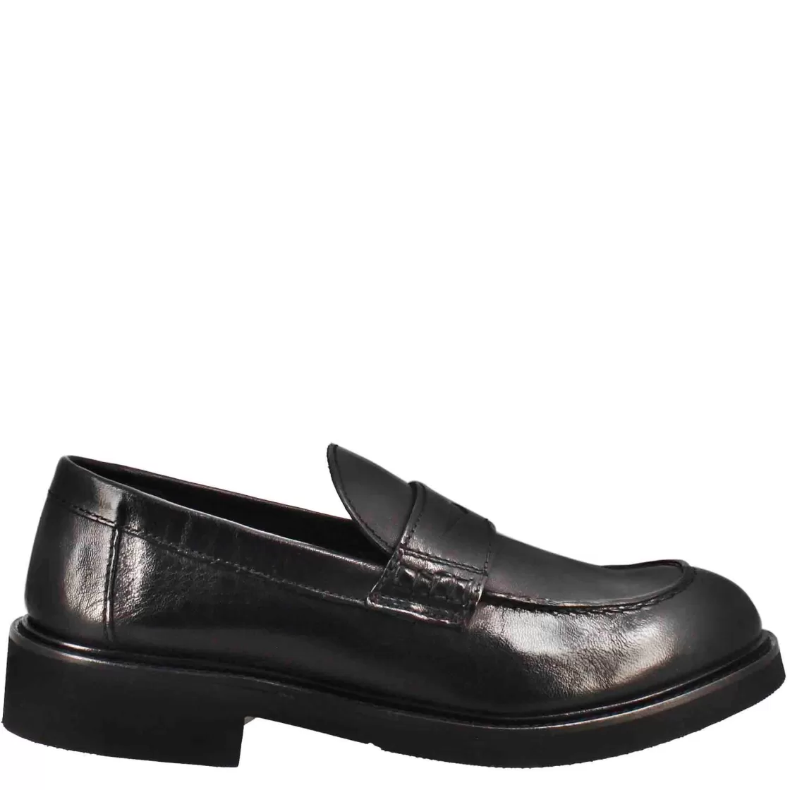 Fashion Leonardo Shoes Mocassino Da Donna Paupa In Pelle Lavata Colore Nero